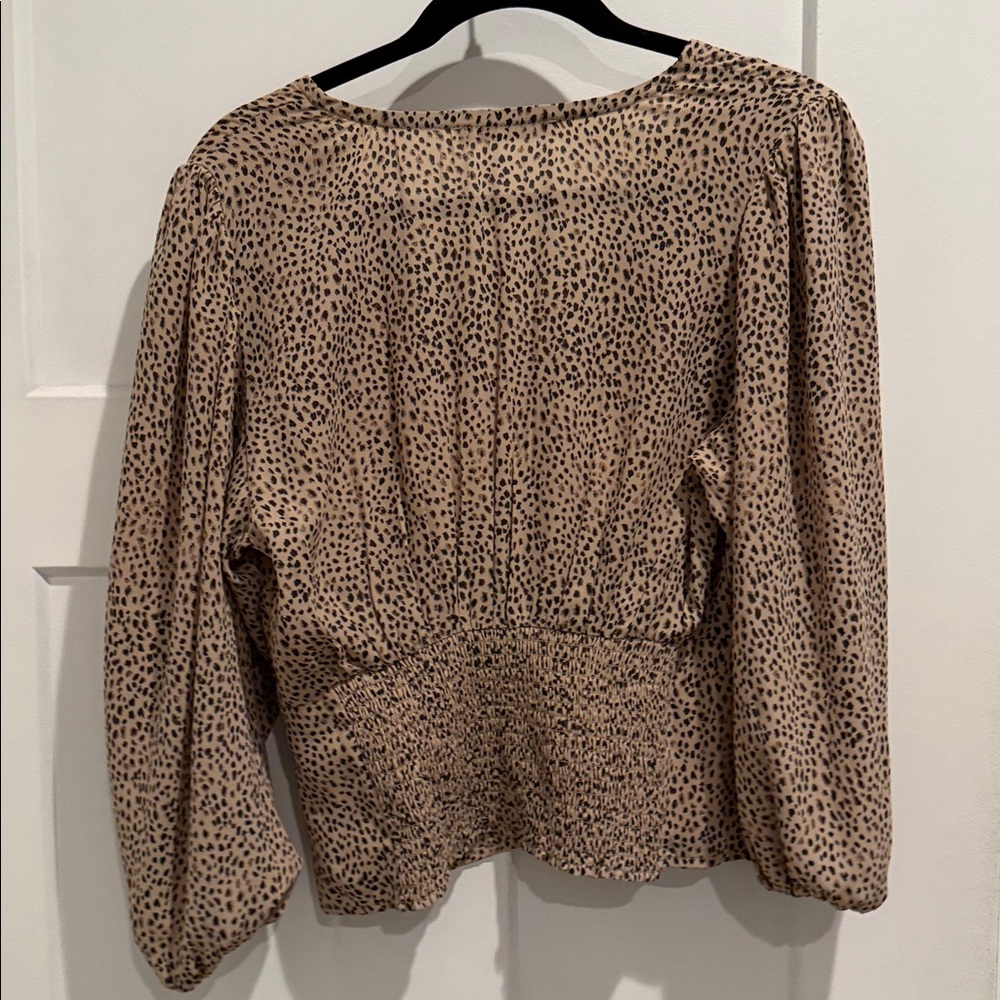 Abercrombie & Fitch Tan and Black Leopard Print V-Neck Blouse - Picture 3 of 3